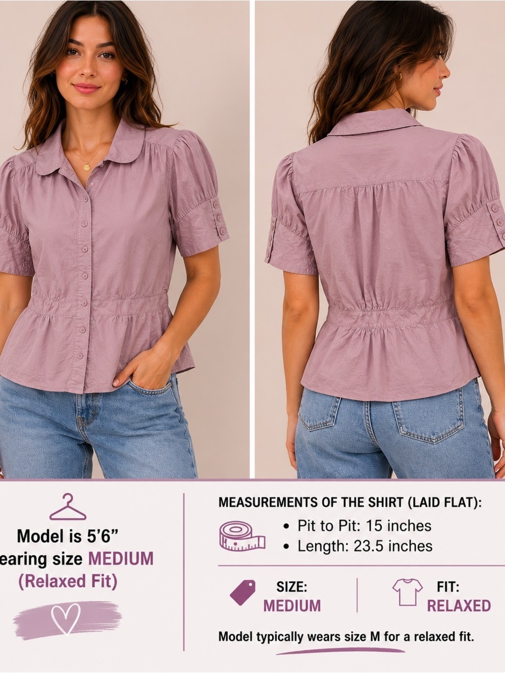 Smart Set Short Sleeve Button-Up Peplum Top - Mauve